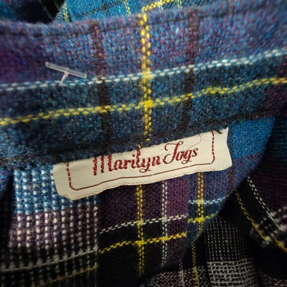 Vintage 70's Marilyn Togs Tartan Plaid Blue Mid 1" Pleat Knee Length MIdi Skirt - Picture 7 of 7